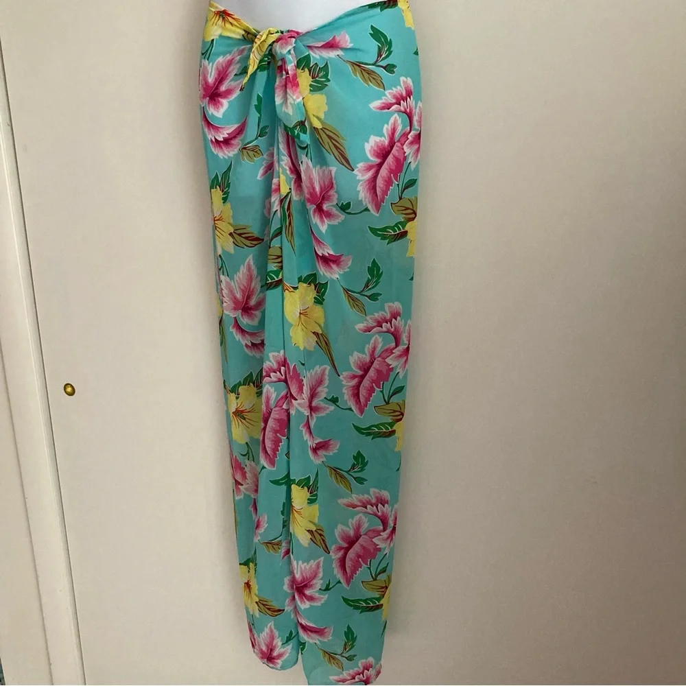 VTG Victoria’s Secret Sheer Tropical Floral Tie Front Flowy Sarong Like Pants, M